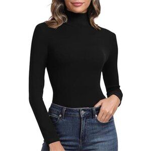 Women's Ribbed Turtleneck Fitted Long Sleeve Shirts Basic Thermal Layering Tops